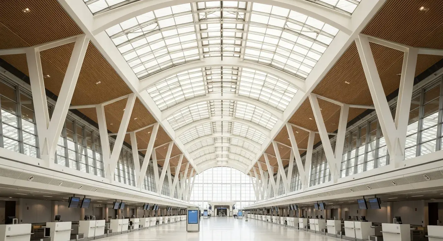 Hall de départ moderne de l'aéroport Bordeaux-Mérignac avec écrans d'information et architecture contemporaine