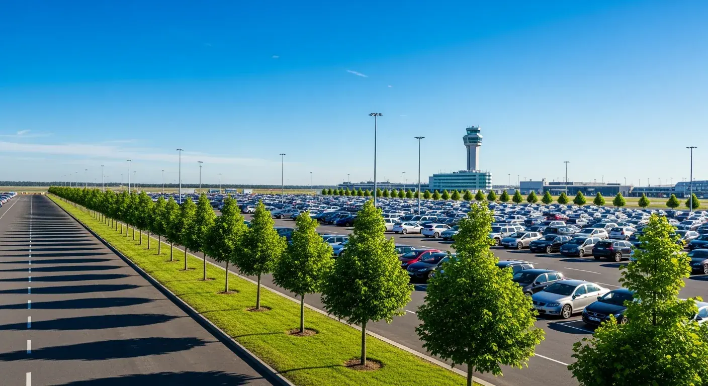 Parking P4 longue durée de l'aéroport Bordeaux-Mérignac avec navette gratuite sous pins maritimes