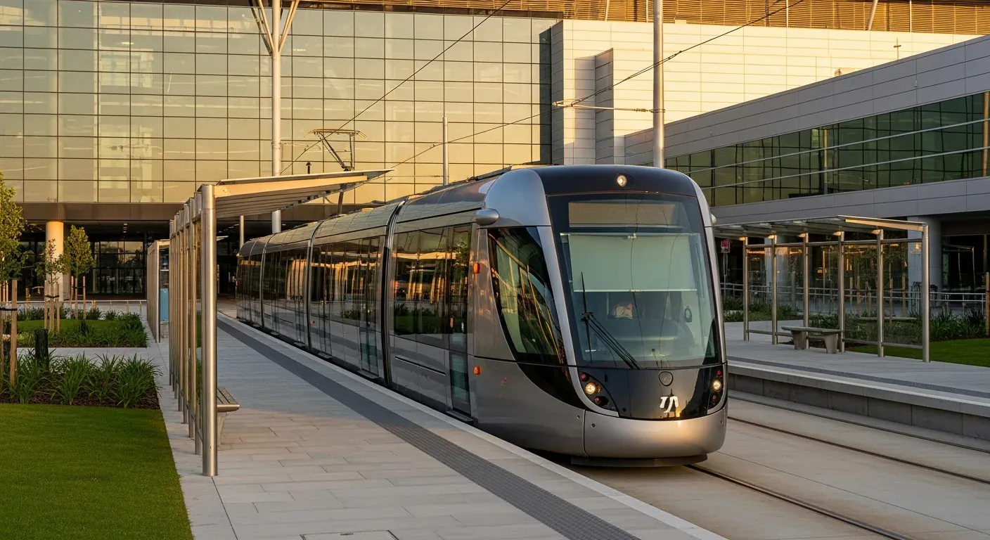 Tram ligne A à la station de l'aéroport Bordeaux-Mérignac liaison directe avec le centre-ville