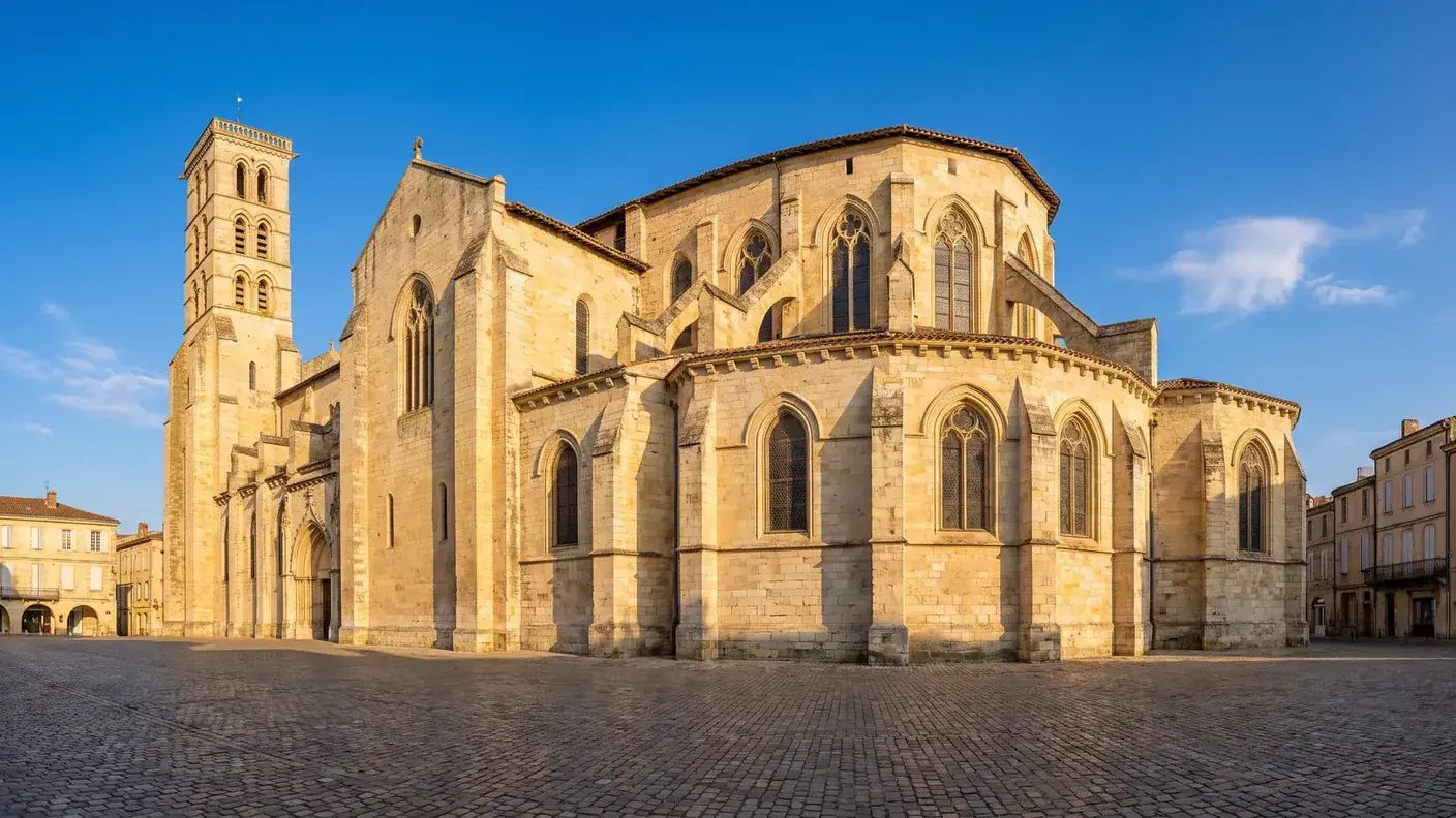 La cathédrale Saint-Caprais d'Agen, édifice de pierre claire à abside romane et clocher