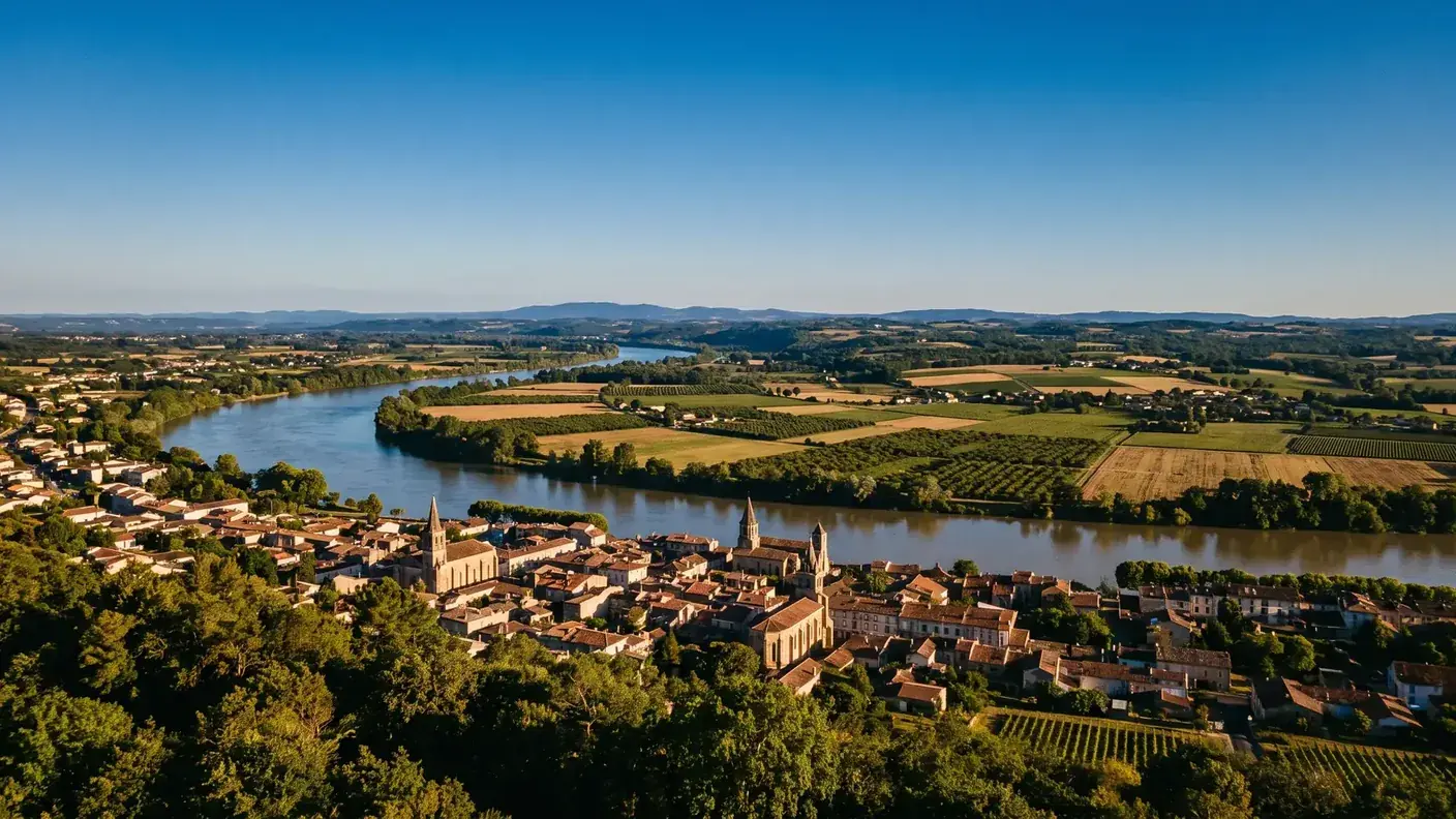 Panorama sur Agen et la vallée de la Garonne depuis les coteaux boisés de l'Ermitage
