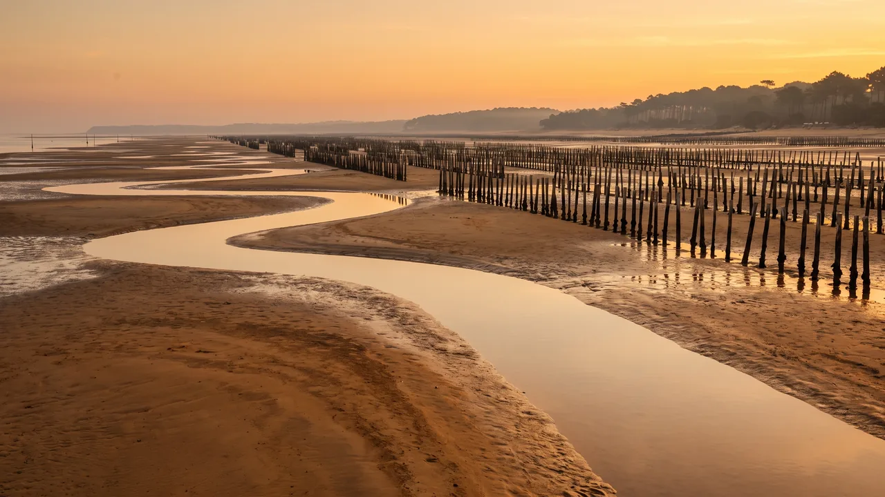Le Bassin d'Arcachon à marée basse à Andernos-les-Bains, rive nord-est en Gironde — destination du transfert privé Bordeaux → Andernos-les-Bains