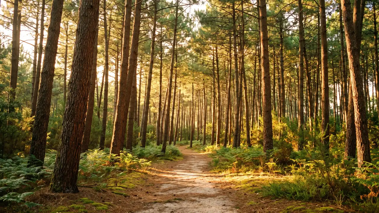 Sentier dans la forêt de pins du Pignada à Anglet