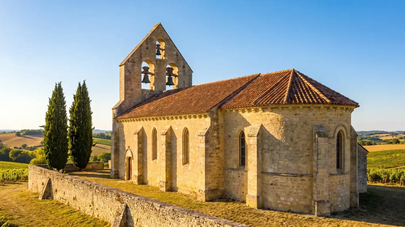 Église Notre-Dame d'Armillac et son clocher-mur à trois baies