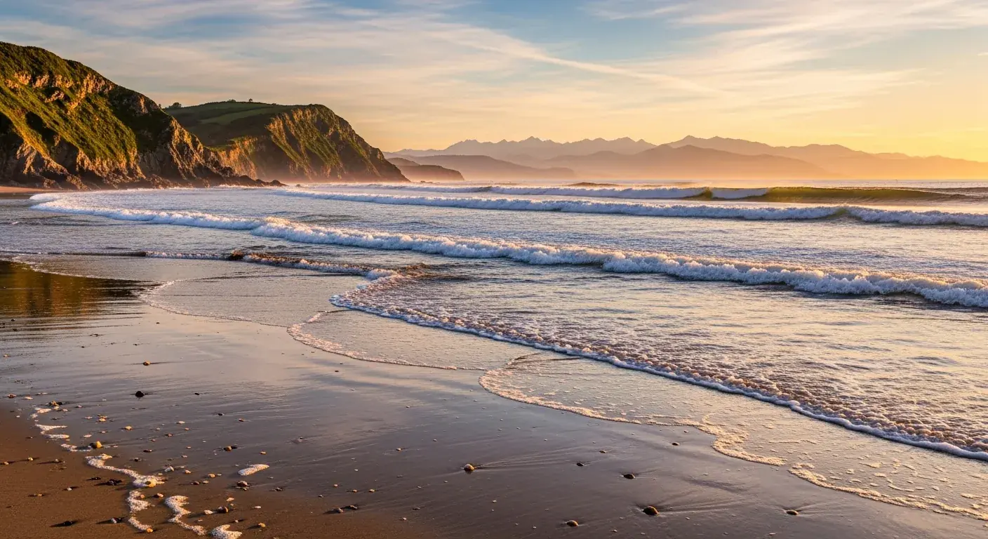 Côte des Basques à Biarritz, plage de naissance du surf européen en 1956 face aux Pyrénées