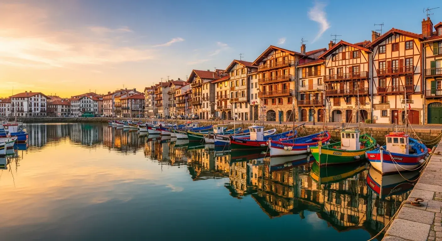 Port de pêche de Saint-Jean-de-Luz avec bateaux traditionnels et maisons d'armateurs du XVIIᵉ siècle