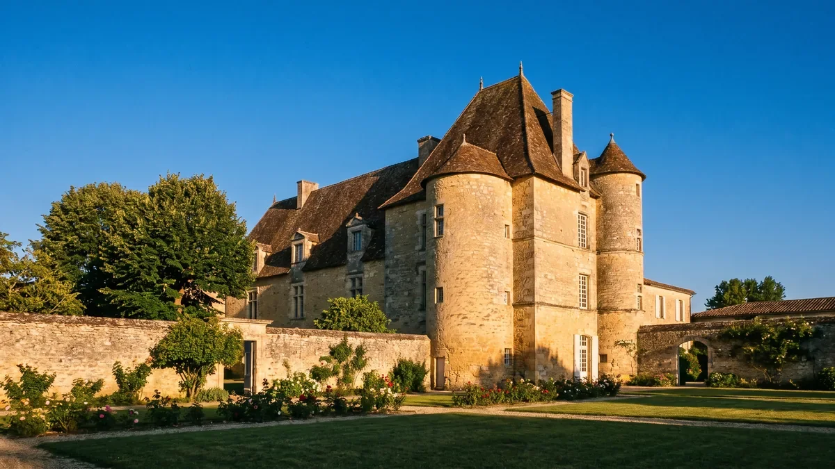 Évocation du château rural de Birac-sur-Trec, en pierre blonde