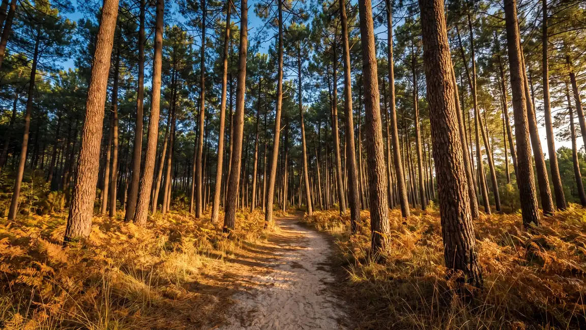 La forêt de pins à Biscarrosse — destination du transfert privé Bordeaux → Biscarrosse