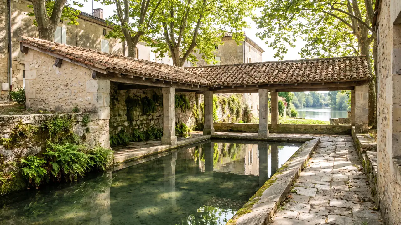 Lavoir couvert en pierre dans le vieux Bourg