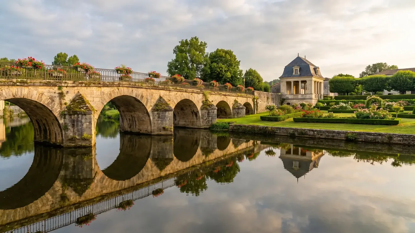 Pont coudé et jardins des moines à Brantôme