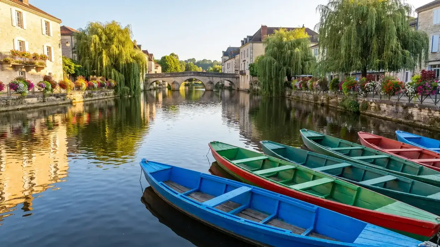 Canoës sur la Dronne au centre de Brantôme
