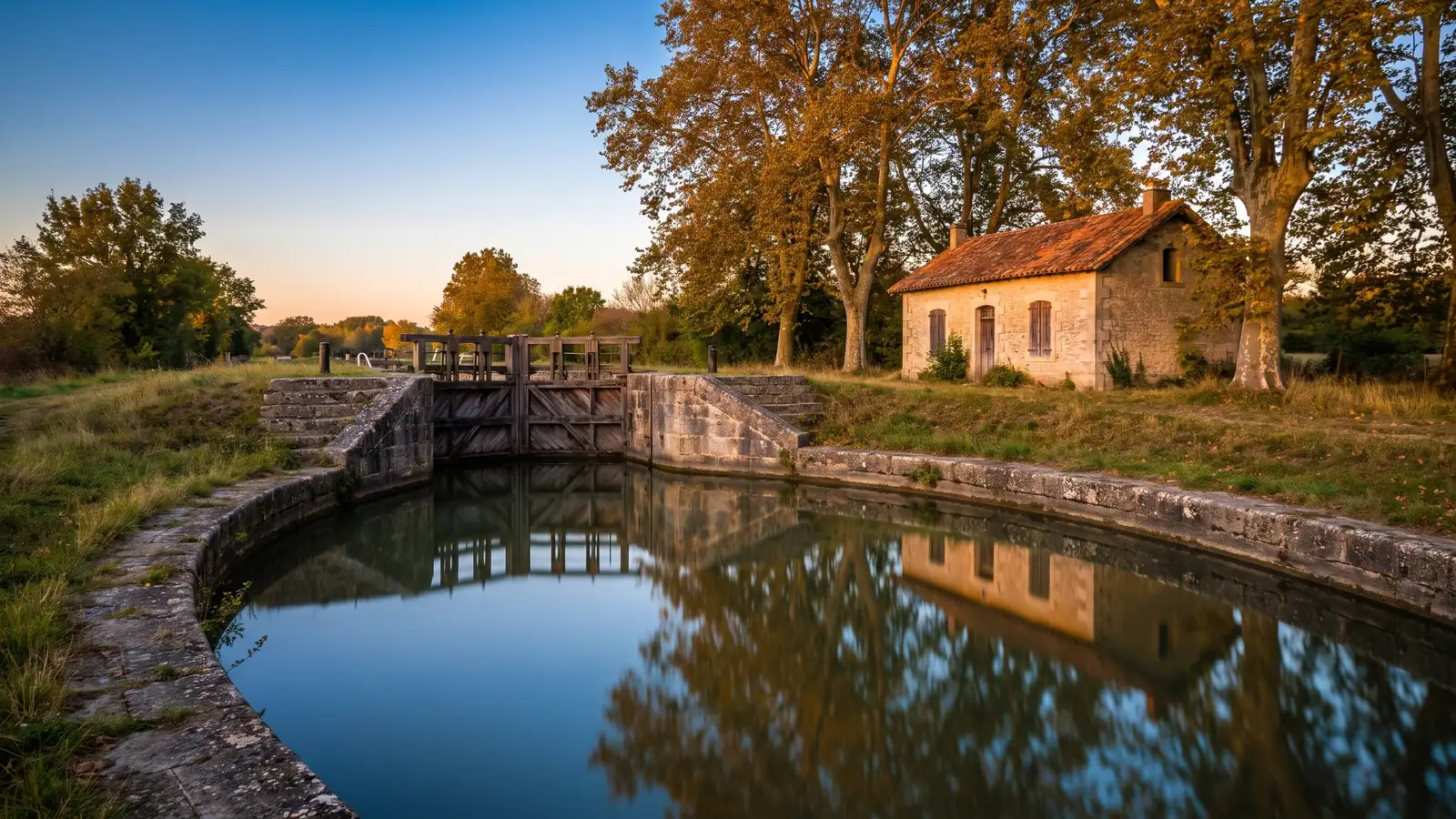 Écluse de pierre et maison éclusière près de Buzet-sur-Baïse