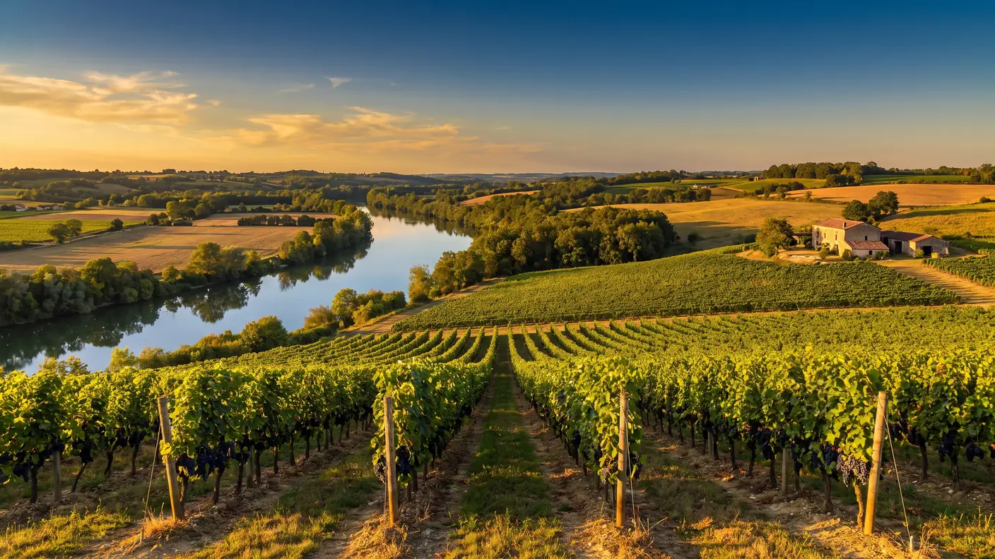 Rangs de vignes de l'AOC Buzet sur les coteaux du Lot-et-Garonne