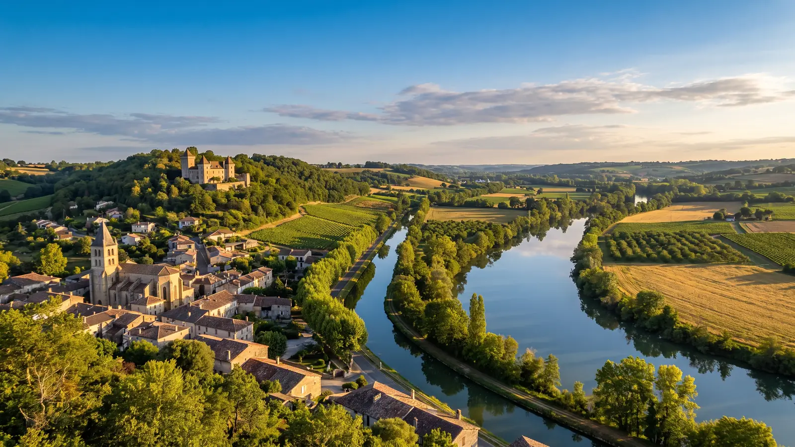 Panorama de Buzet-sur-Baïse, du canal et de la vallée