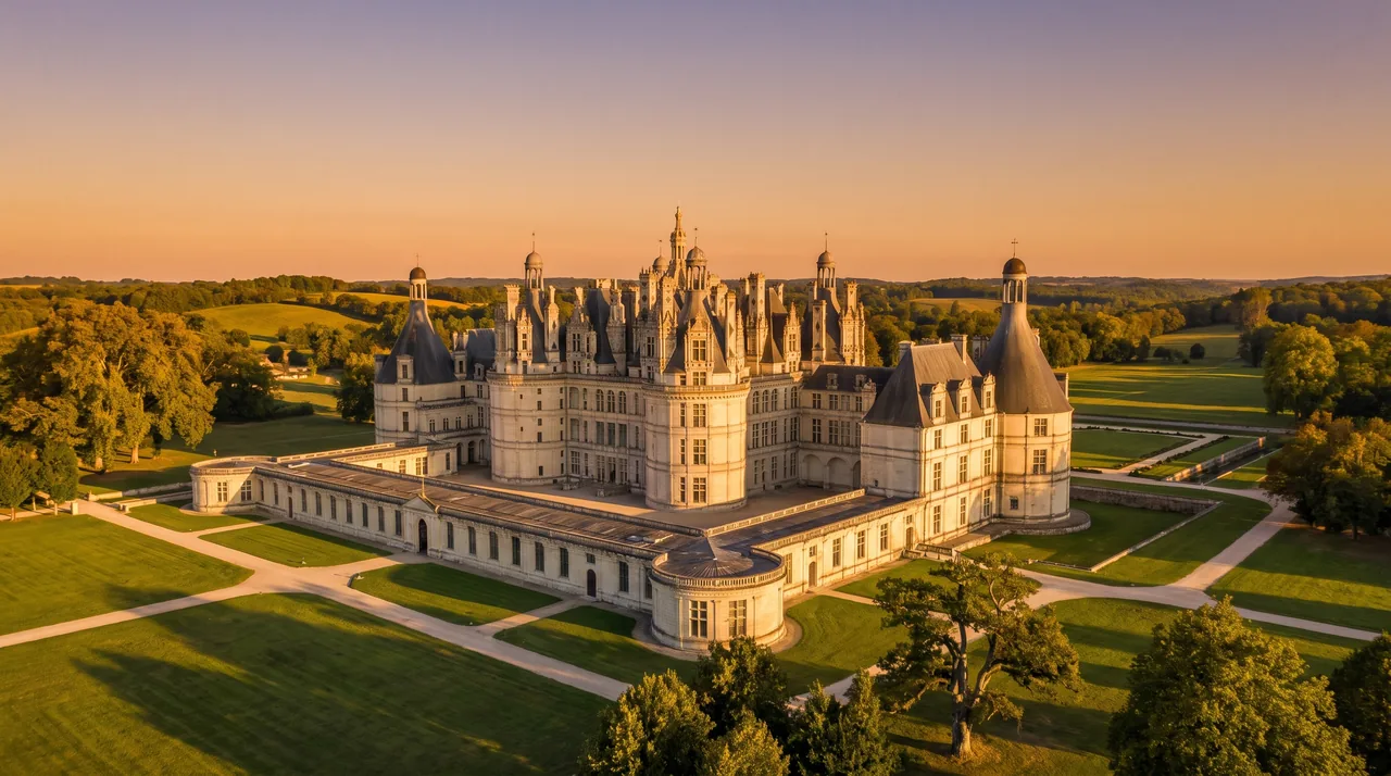 Château des ducs d'Épernon à Cadillac, grands pavillons à hautes toitures et tours d'angle en pierre claire, lumière chaude