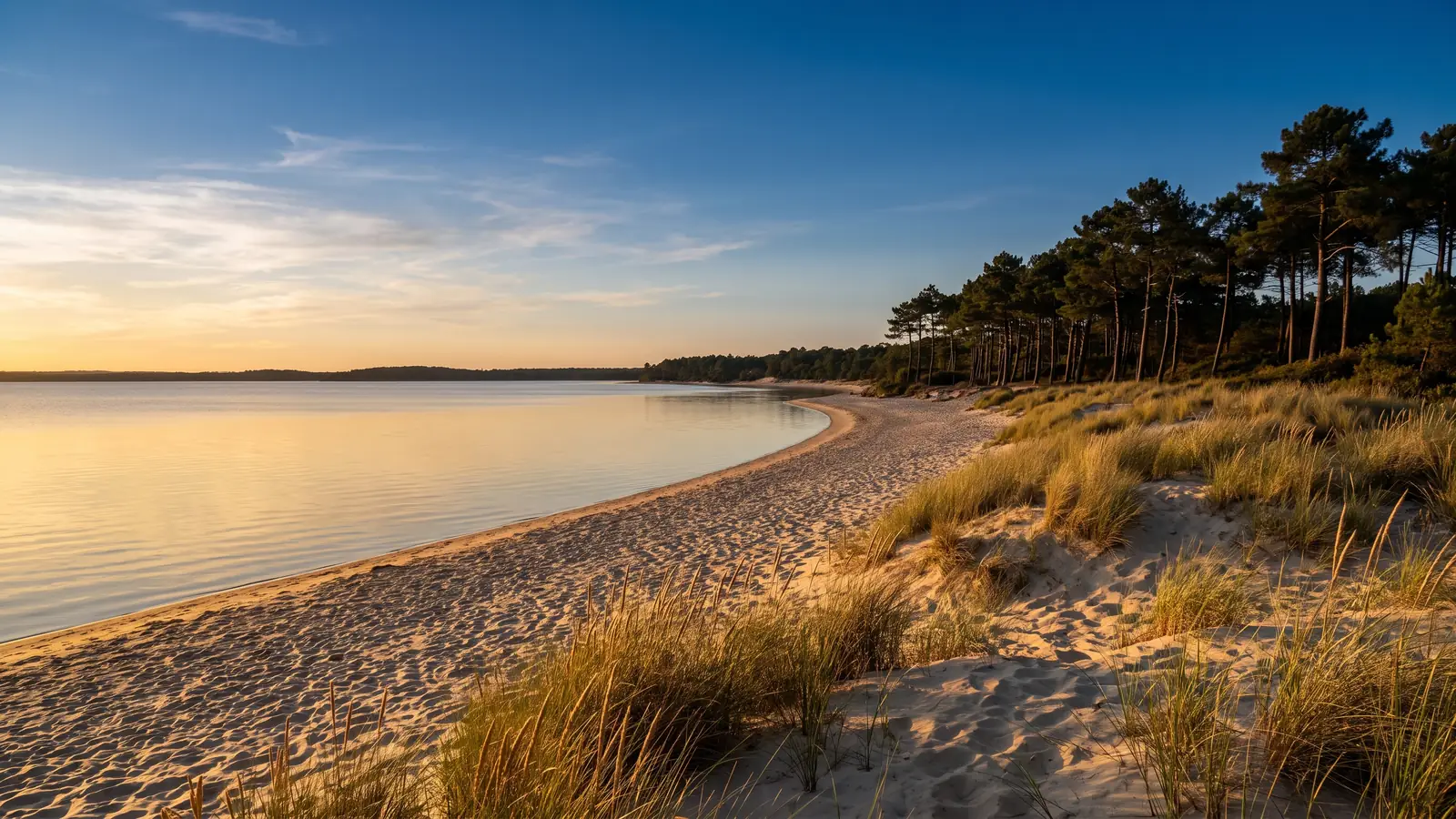 Une plage de sable au bord du lac de Cazaux-Sanguinet, près du Camping Club Navarrosse Plage