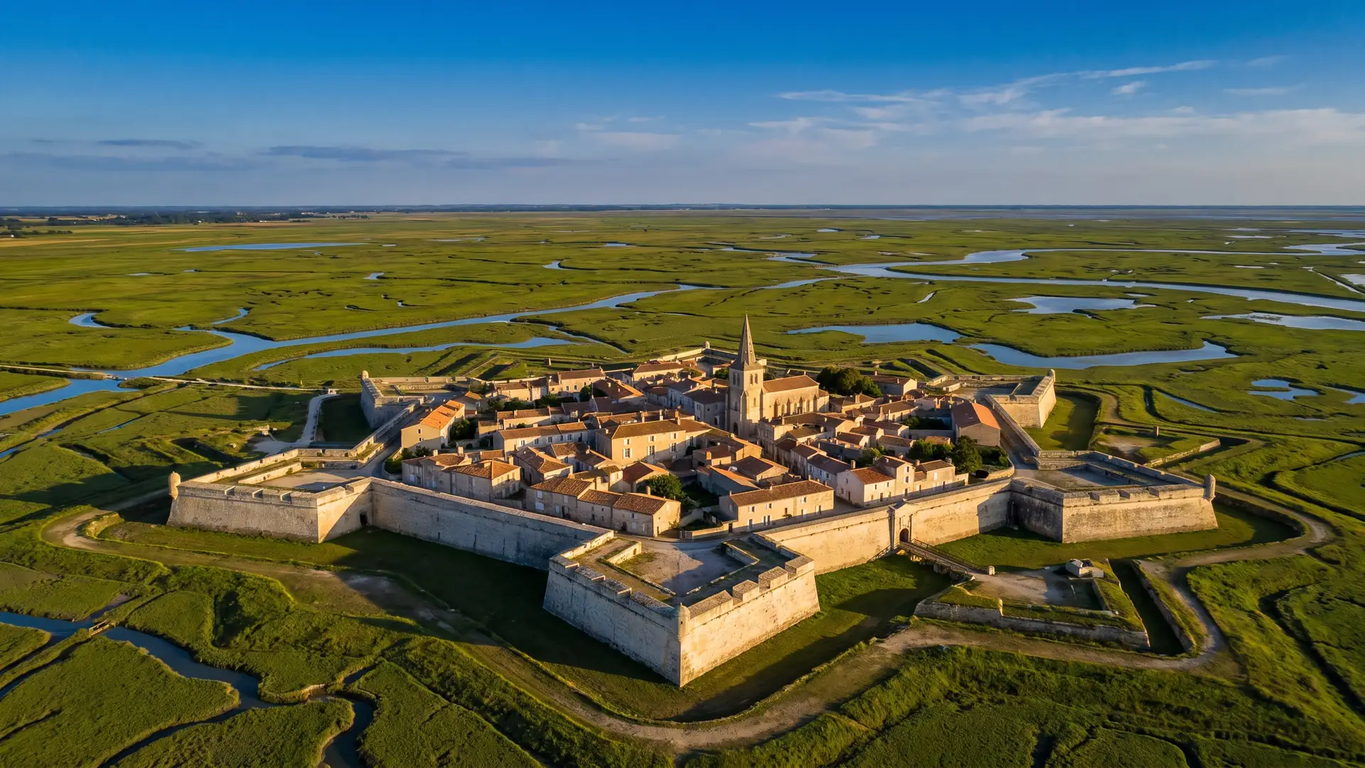 La citadelle fortifiée de Brouage au milieu des marais de Marennes, remparts et toits de tuiles, près du camping Séquoia Parc