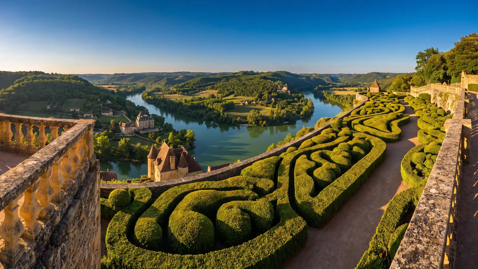 Buis taillés des jardins de Marqueyssac sur la vallée de la Dordogne