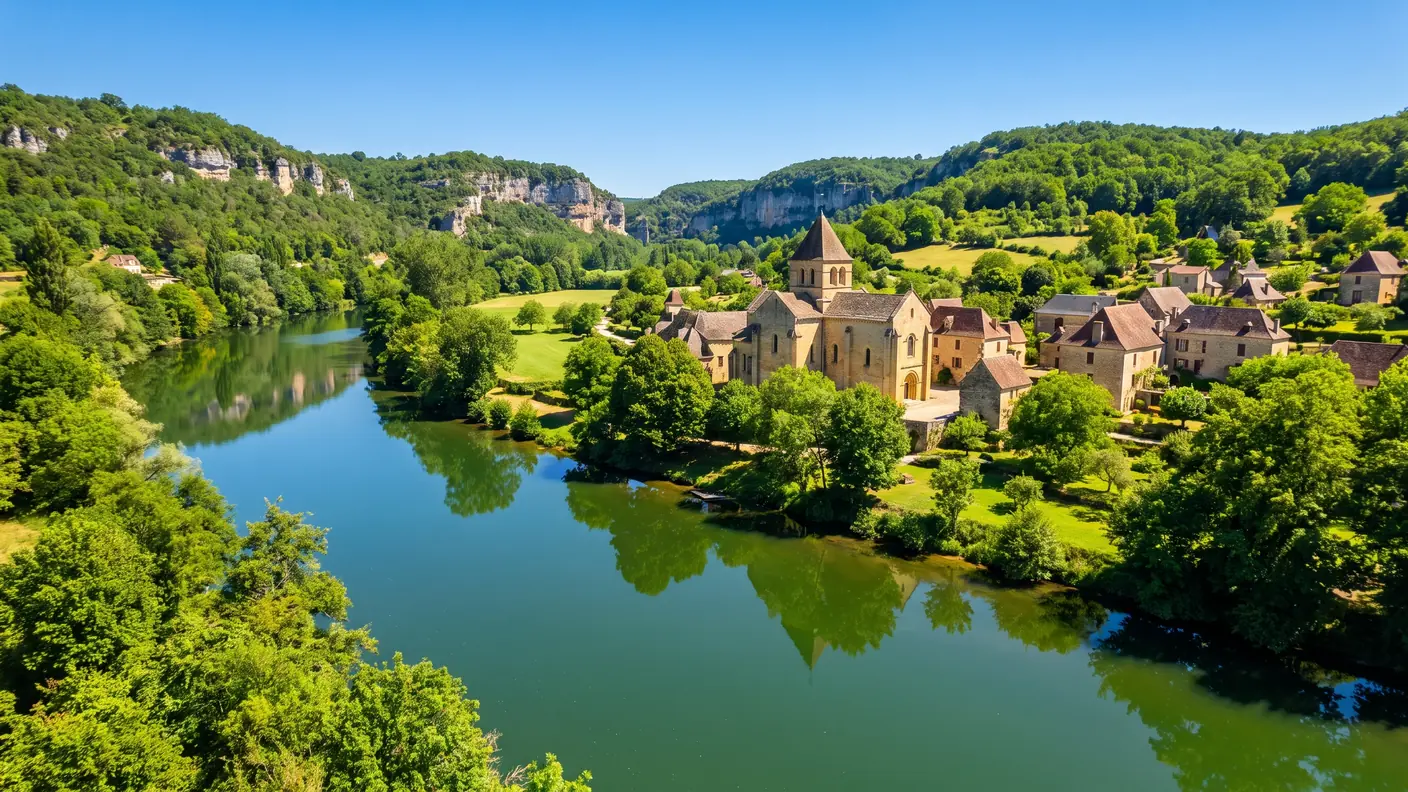 La Vézère à Saint-Léon-sur-Vézère en Périgord noir, où se trouve le camping Le Paradis, sous une lumière claire