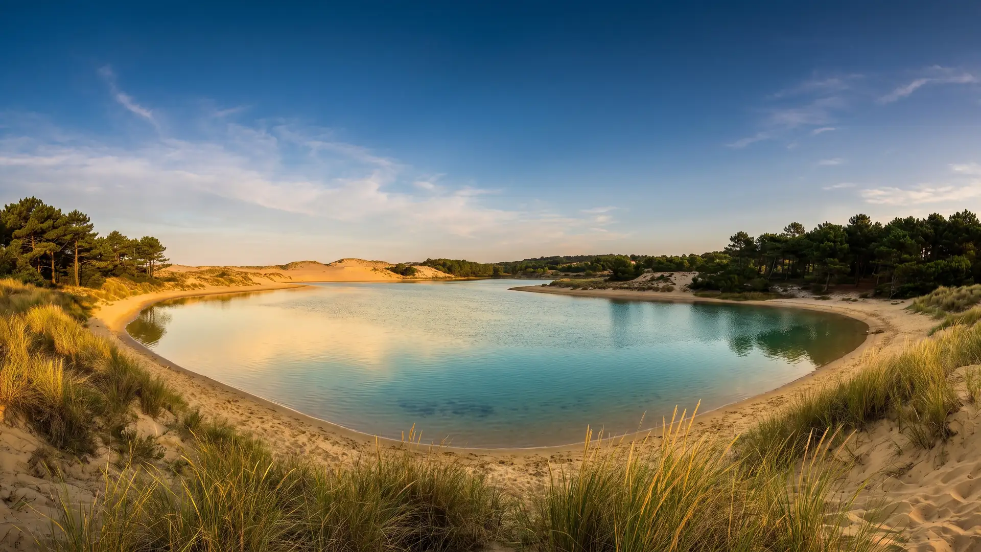 Lac marin de Vieux-Boucau bordé de sable et de pins