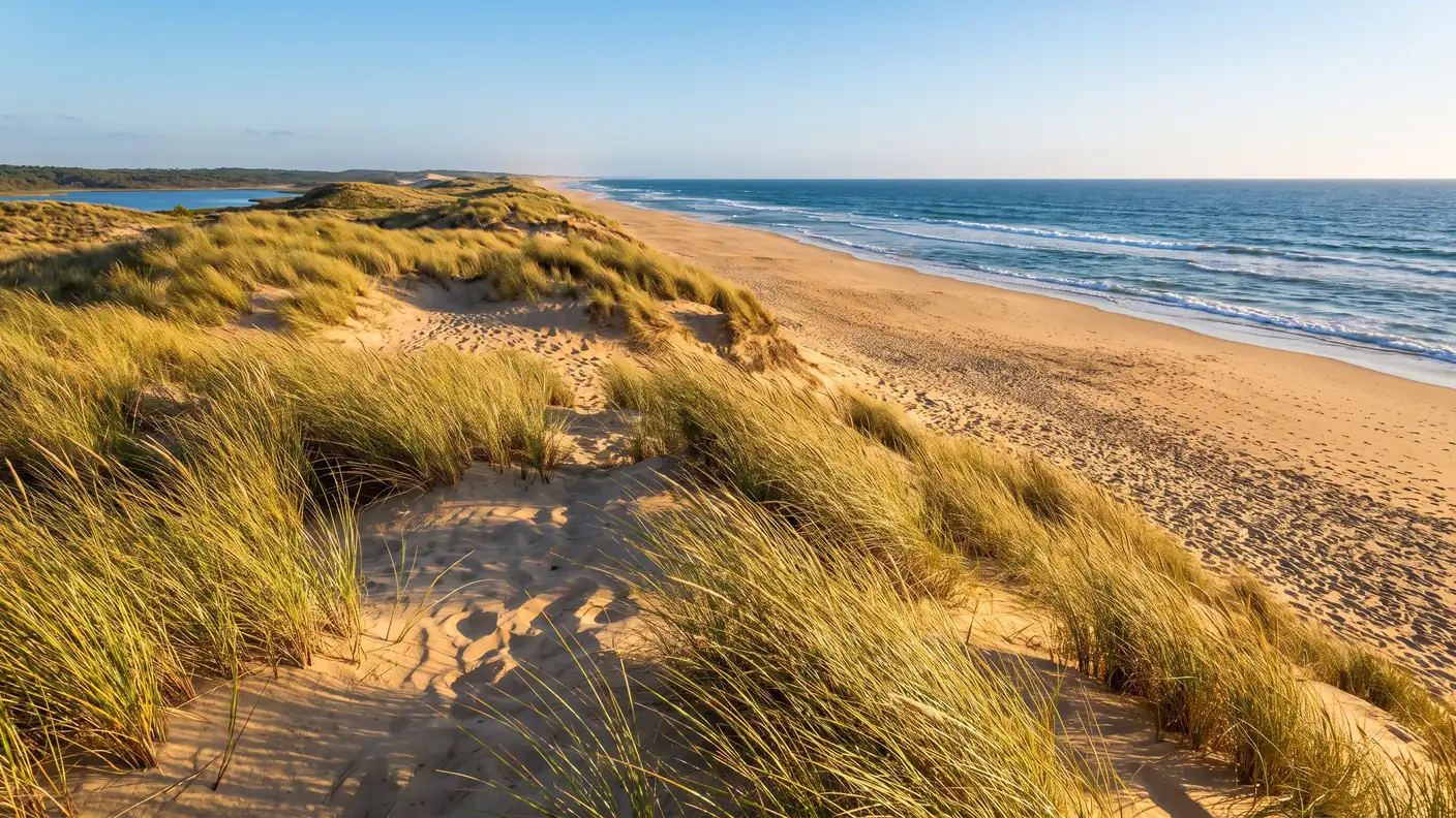 Les dunes d'oyats et la plage océane à Lacanau, près du camping Les Grands Pins