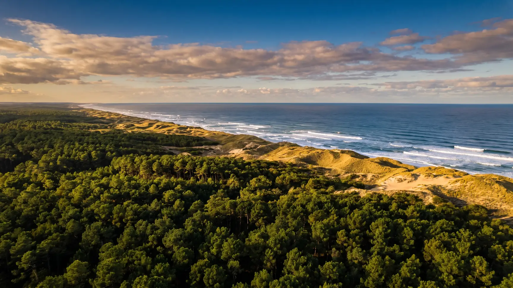 La Côte d'Argent près de Lacanau, forêt de pins et dunes vers l'Atlantique, près du camping Les Grands Pins