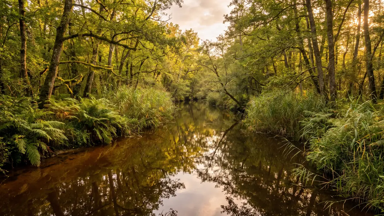 Le Courant d'Huchet, la « petite Amazonie landaise », forêt-galerie près de Léon, près du camping Les Vignes