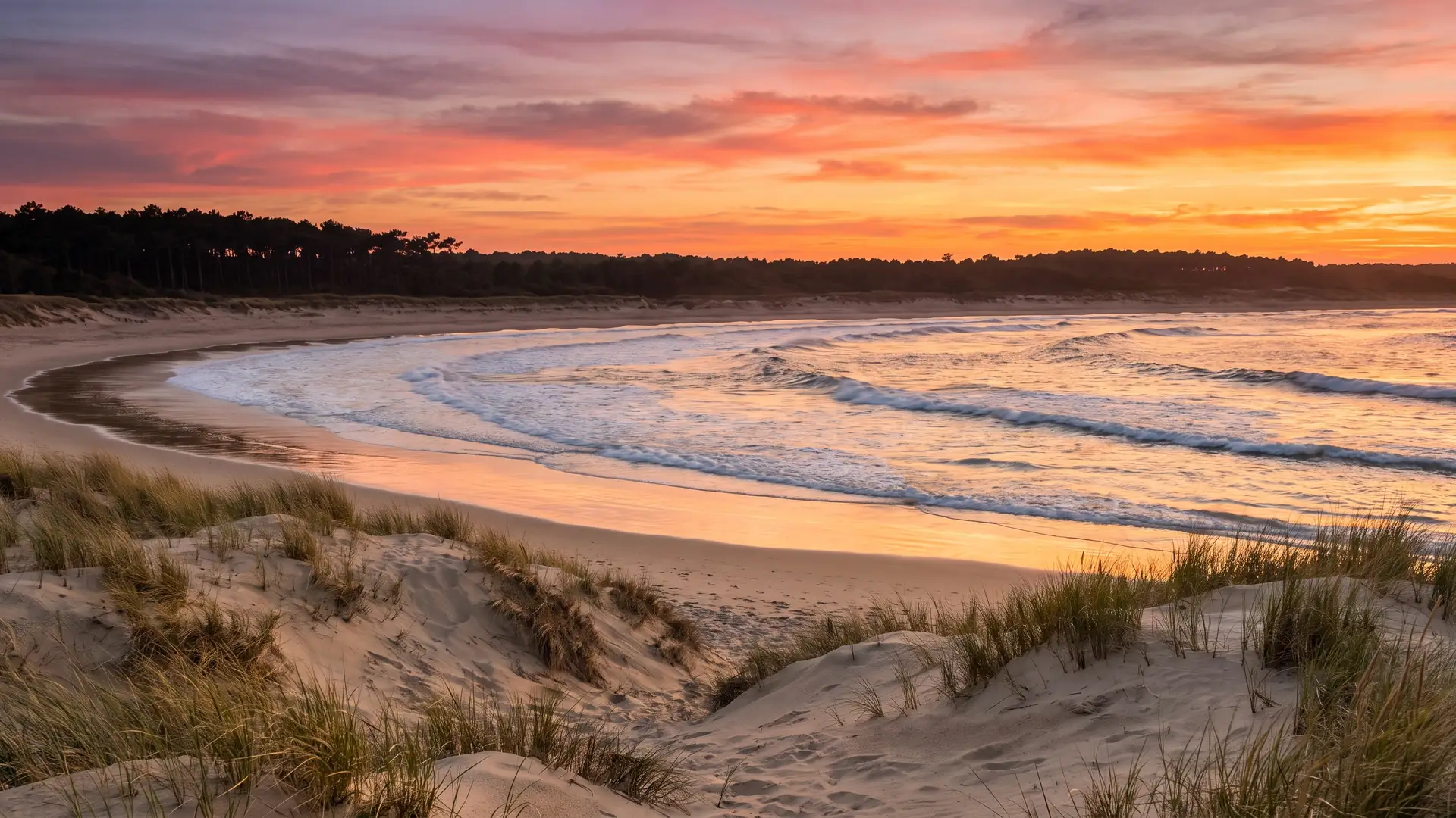Les vagues de Lacanau au coucher du soleil, près du Camping & Spa Airotel L'Océan