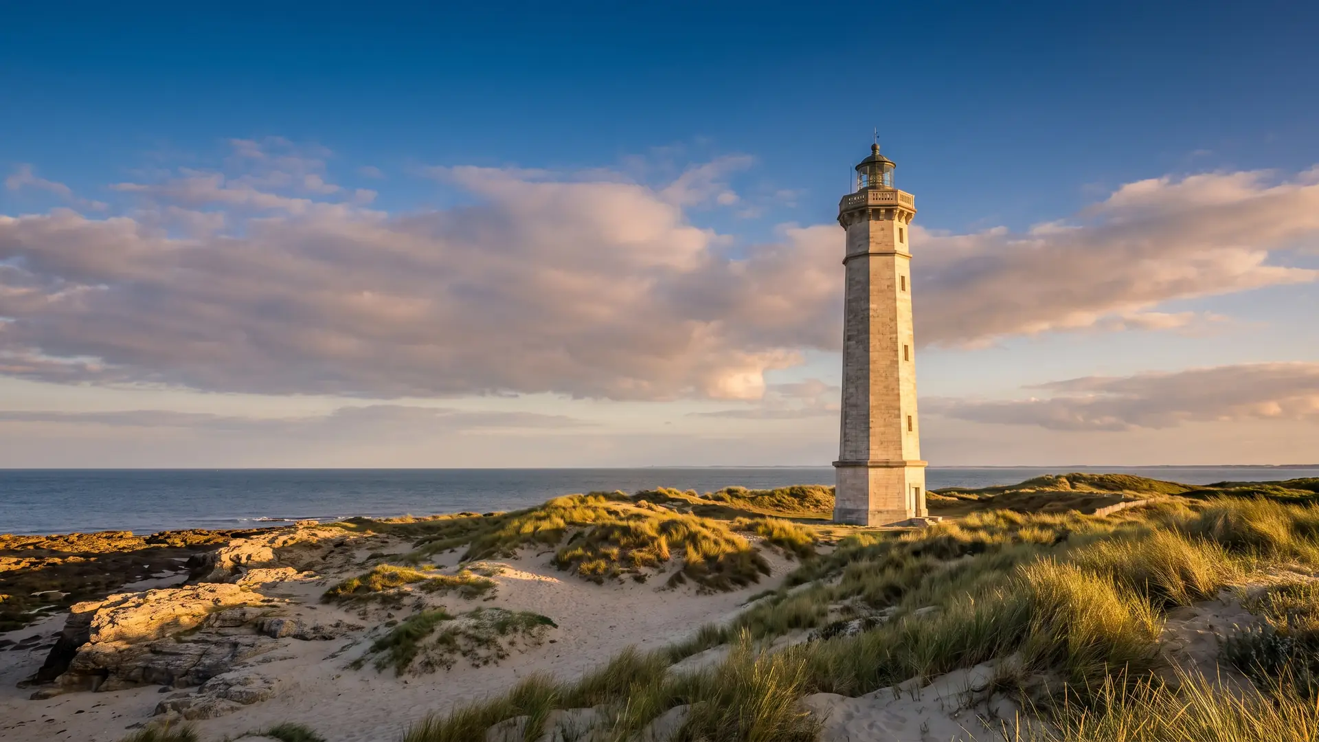 Phare des Baleines au-dessus des dunes de l'Île de Ré