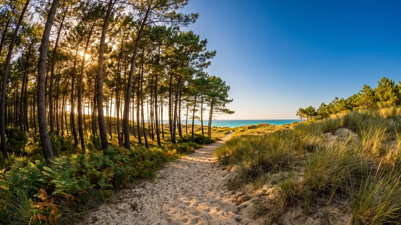 Sentier dans la pinède vers l'océan à Labenne
