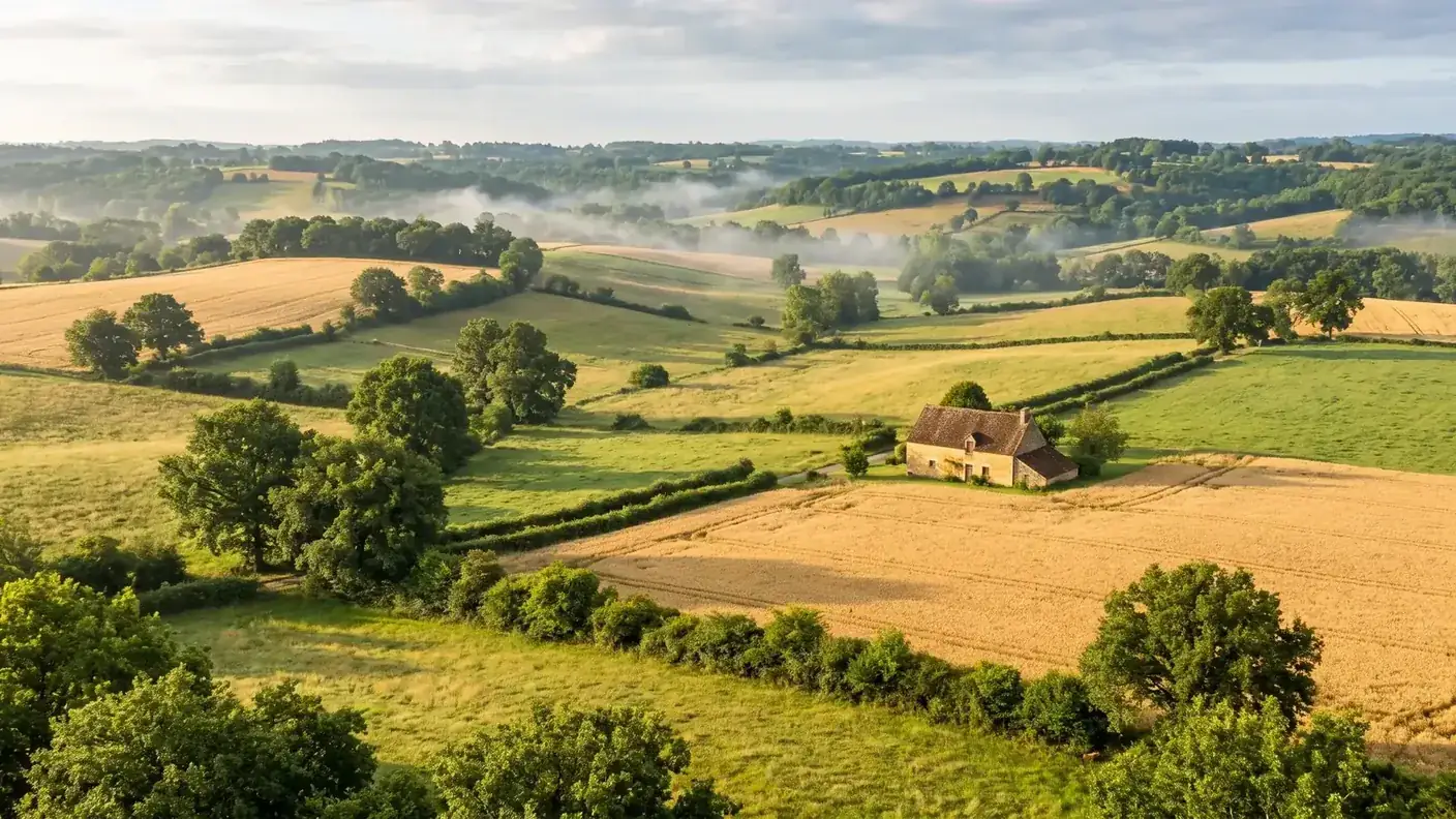 Plateau du Ribéracois autour de Celles, entre champs, bocage et bois