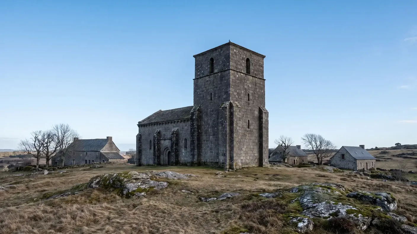 Église fortifiée Saint-Paixent de Champniers, tour carrée en granite percée de meurtrières