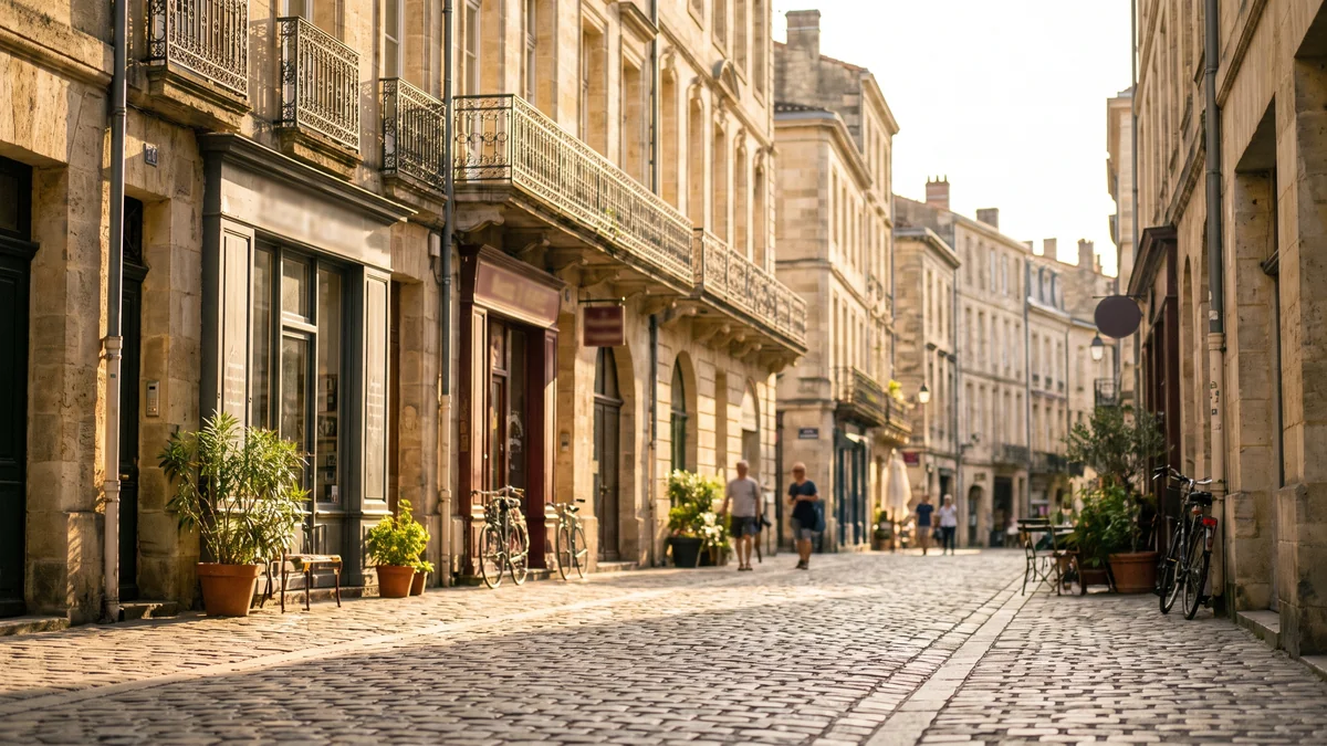 Rue pavée et façades anciennes dans le quartier des Chartrons à Bordeaux