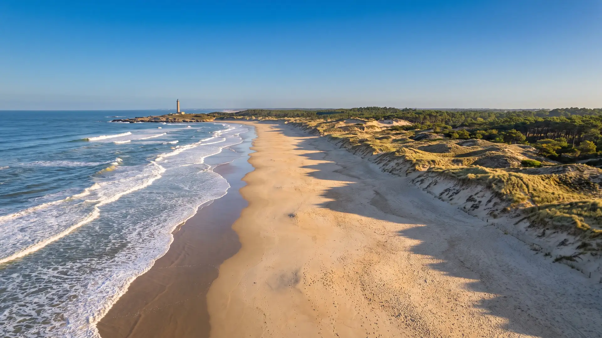 La Côte Sauvage près de La Palmyre, longue plage déserte adossée aux dunes et à la forêt, près du Club Med La Palmyre