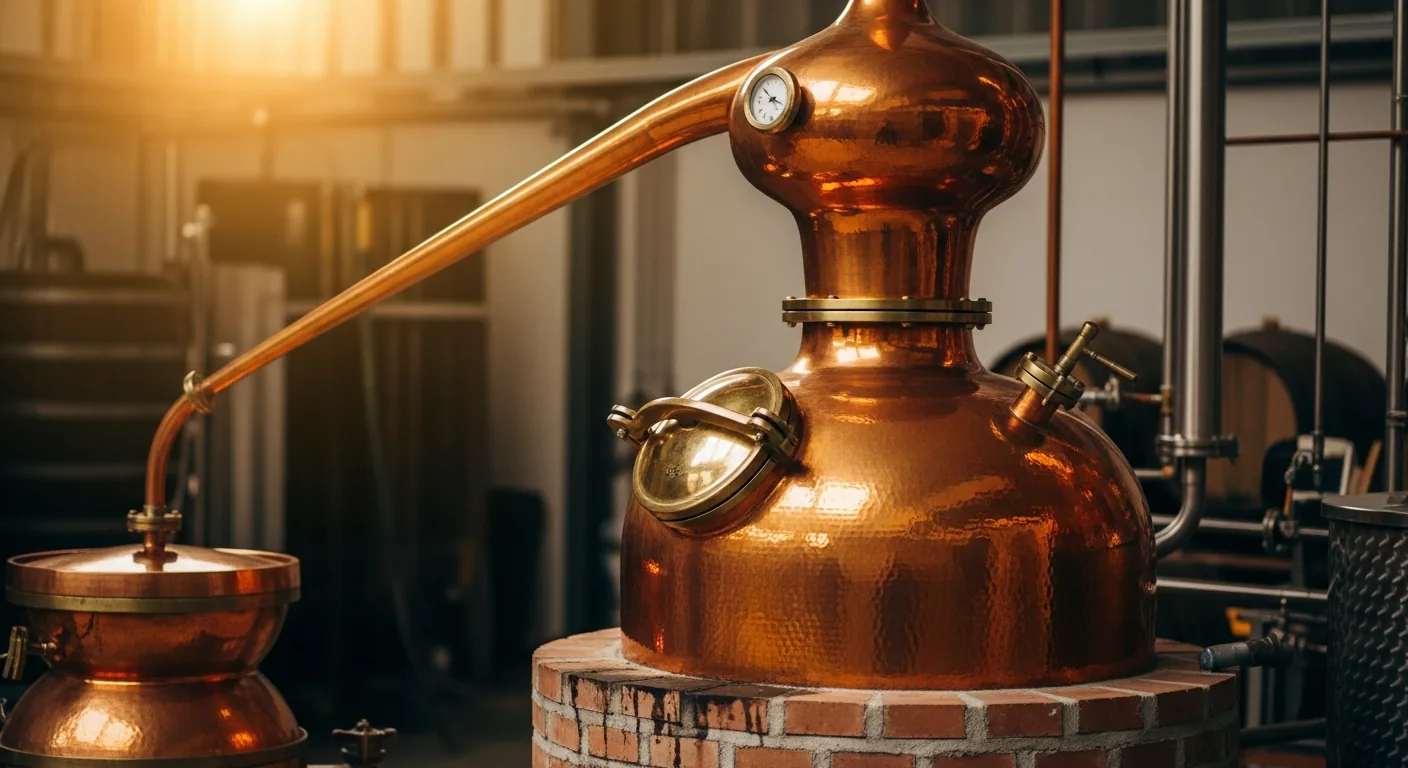 Alambic charentais en cuivre traditionnel, distillation double chauffe à Cognac