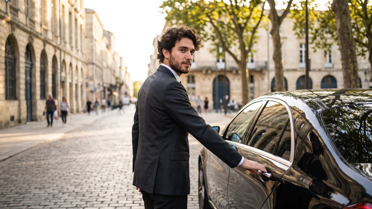Chauffeur professionnel accueillant un client avec une pancarte à son nom