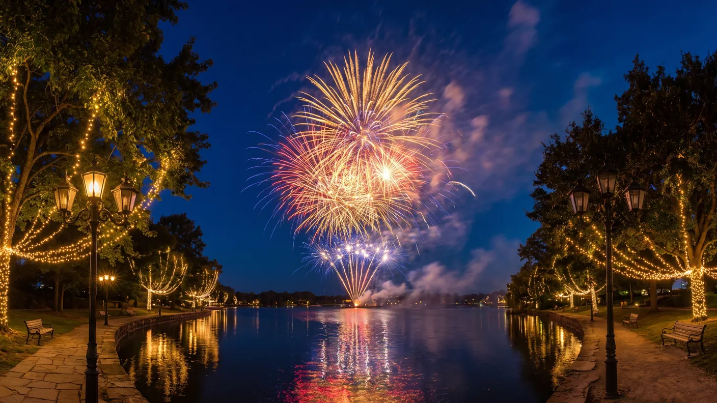 Feux d'artifice dans un parc festif près de Disneyland Paris