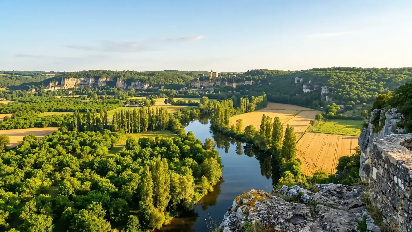 Panorama depuis le belvédère de la Barre à Domme sur les méandres de la Dordogne