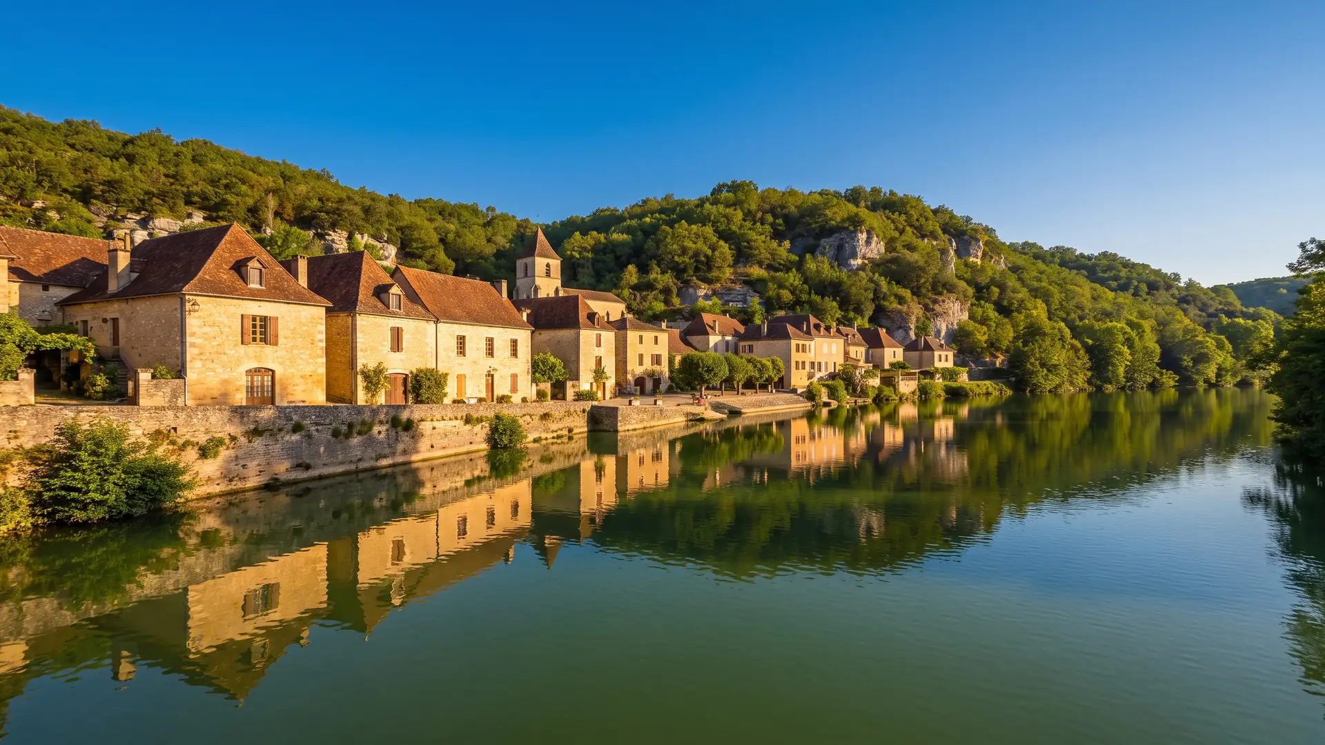 Village de Douelle et anciens quais au bord du Lot