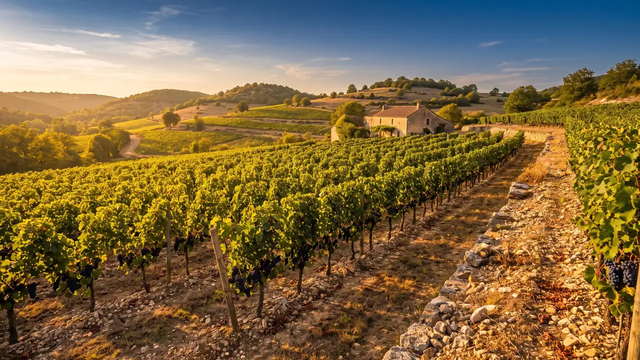 Vignes de malbec sur les terrasses calcaires près de Douelle