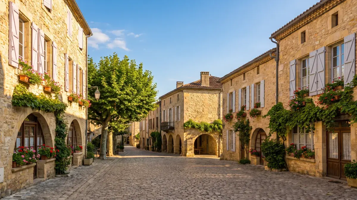 Rue ancienne bordée de maisons en pierre à Duras