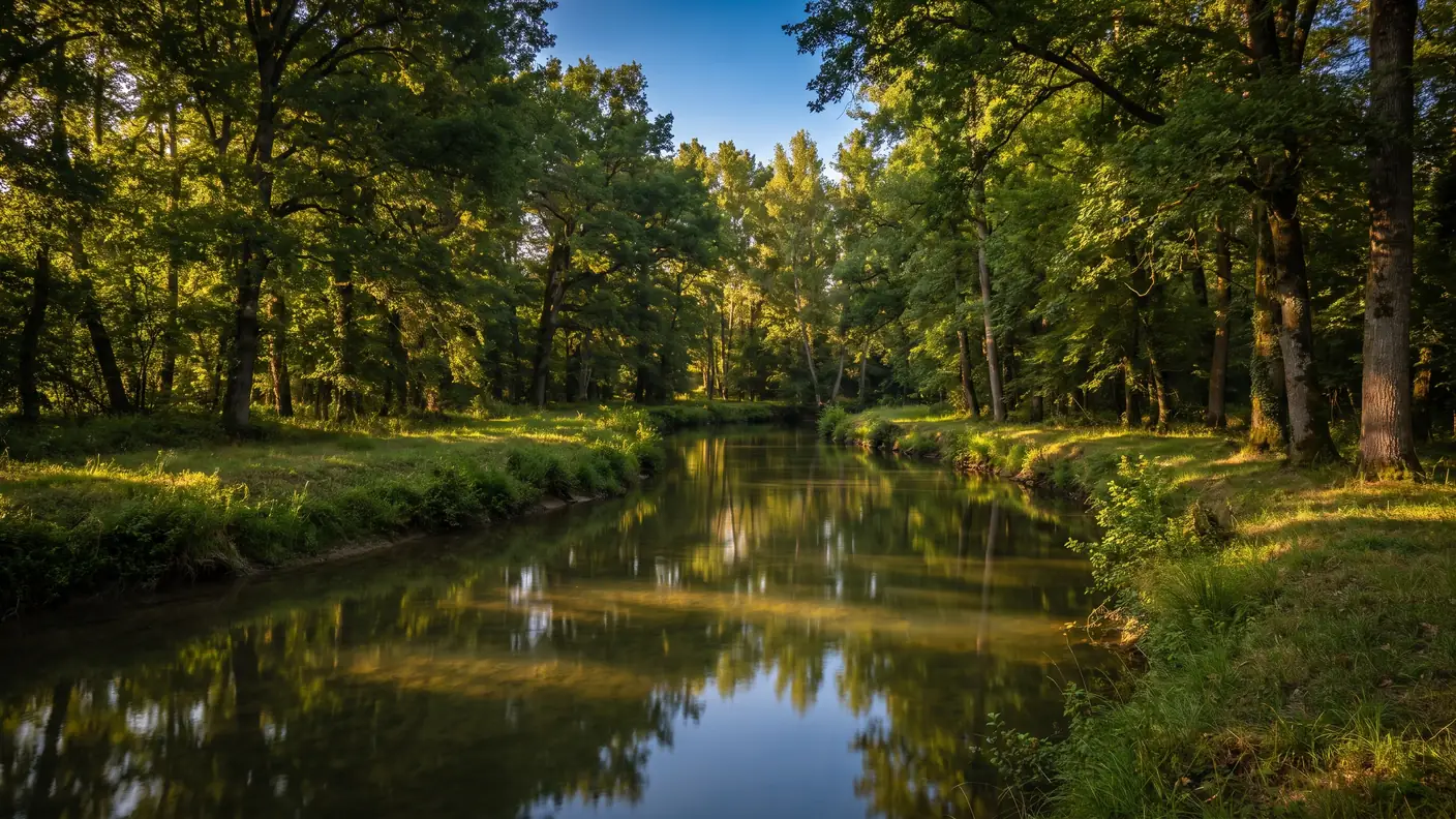 Rivière Gélise sous les arbres près d'Eauze