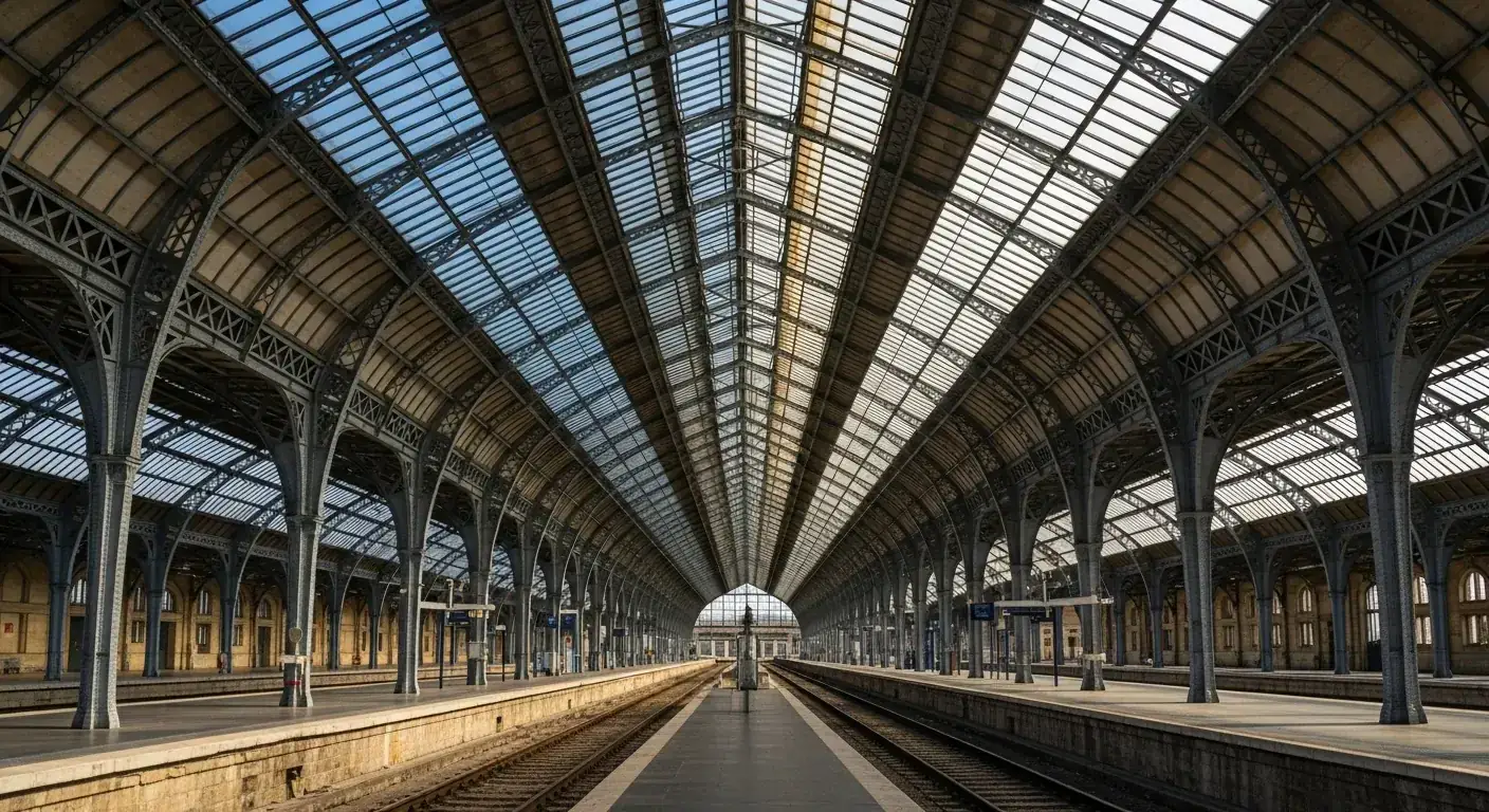 Verrière monumentale en fer et verre de la gare Saint-Jean Bordeaux 280 mètres de long