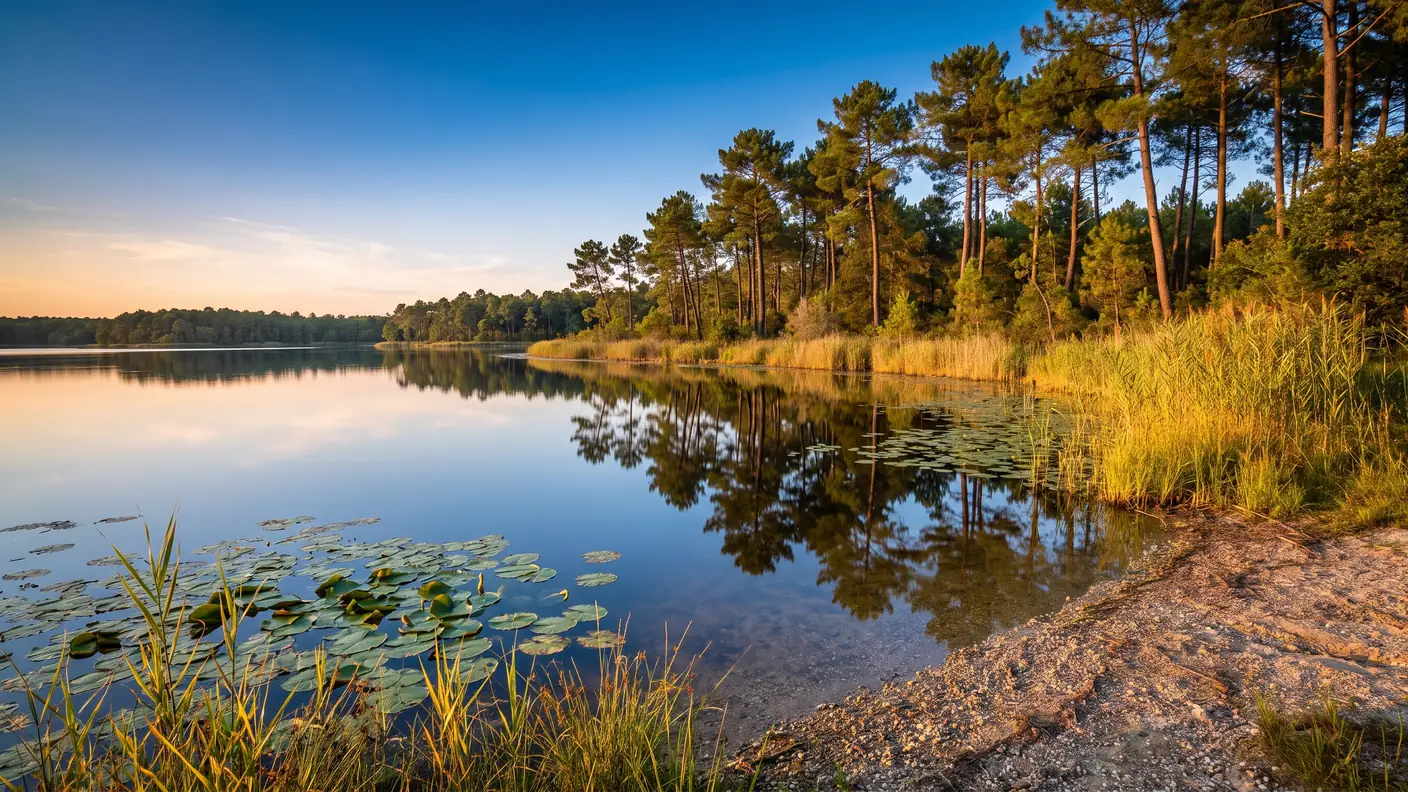La rive du Lac de Curton, cadre d'un séjour pêche sur-mesure au départ de Bordeaux