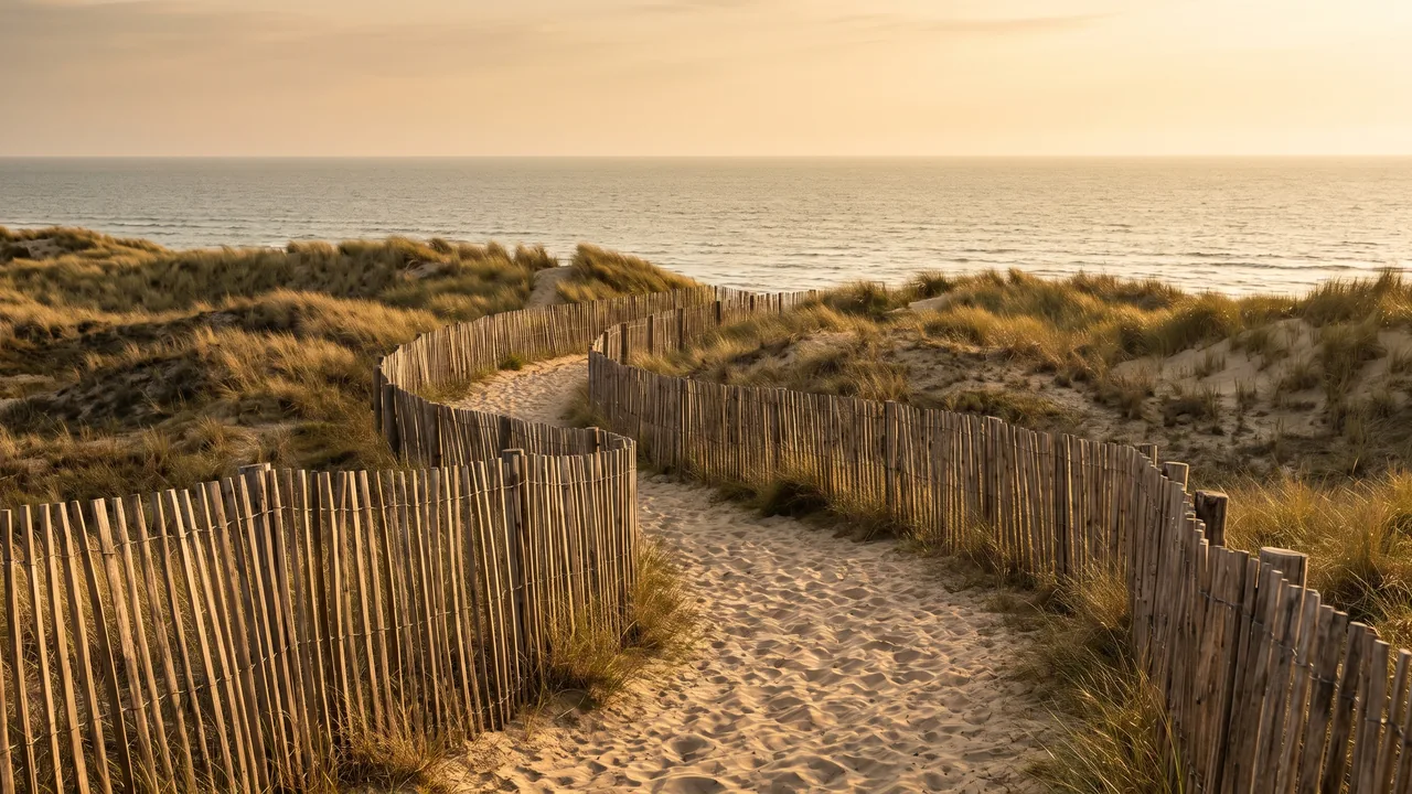 Ganivelles le long de l'accès dunaire à la plage du Gressier