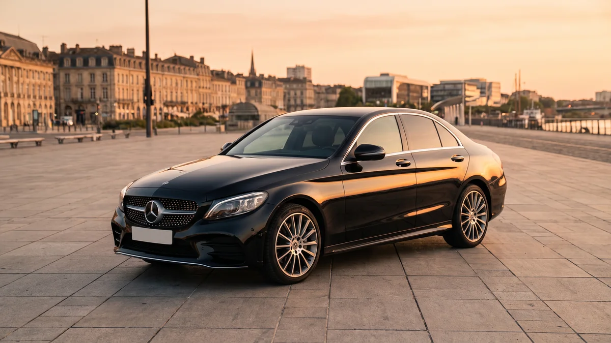 Berline Mercedes Classe C d'un chauffeur VTC à Bordeaux, carrosserie impeccable