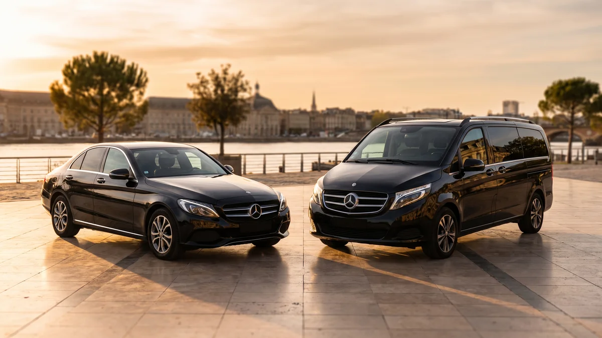 Flotte de véhicules VTC propres et alignés à Bordeaux, berlines et van