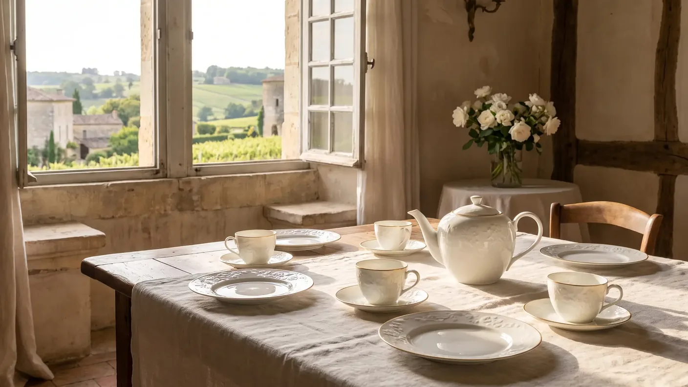 Service en porcelaine blanche de Limoges à filets dorés