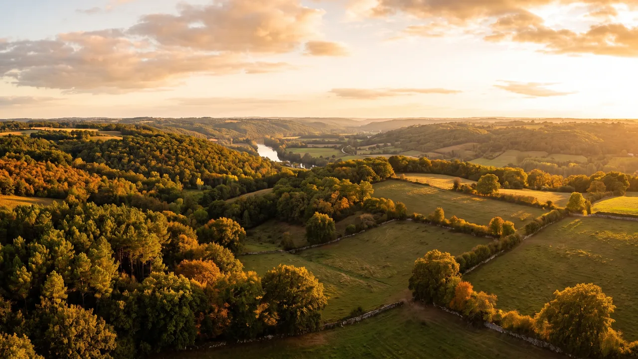 Panorama sur la campagne boisée du Sud-Charente aux confins de la Dordogne