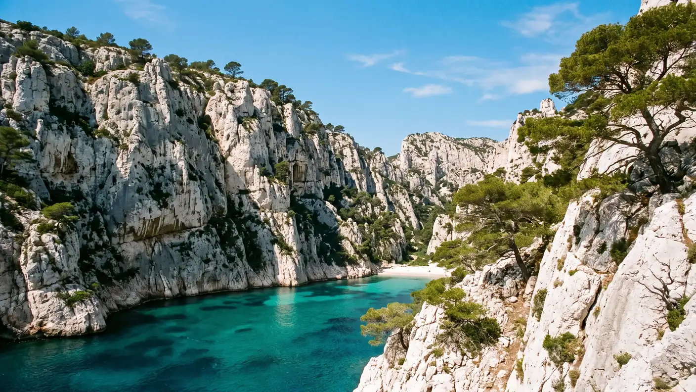 Calanque près de Marseille, falaises calcaires et eau turquoise